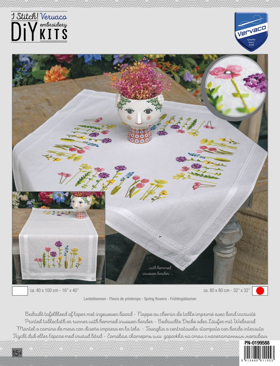 Vervaco Stamped Tablecloth Cross Stitch Kit 32"X32"-Spring Flowers
